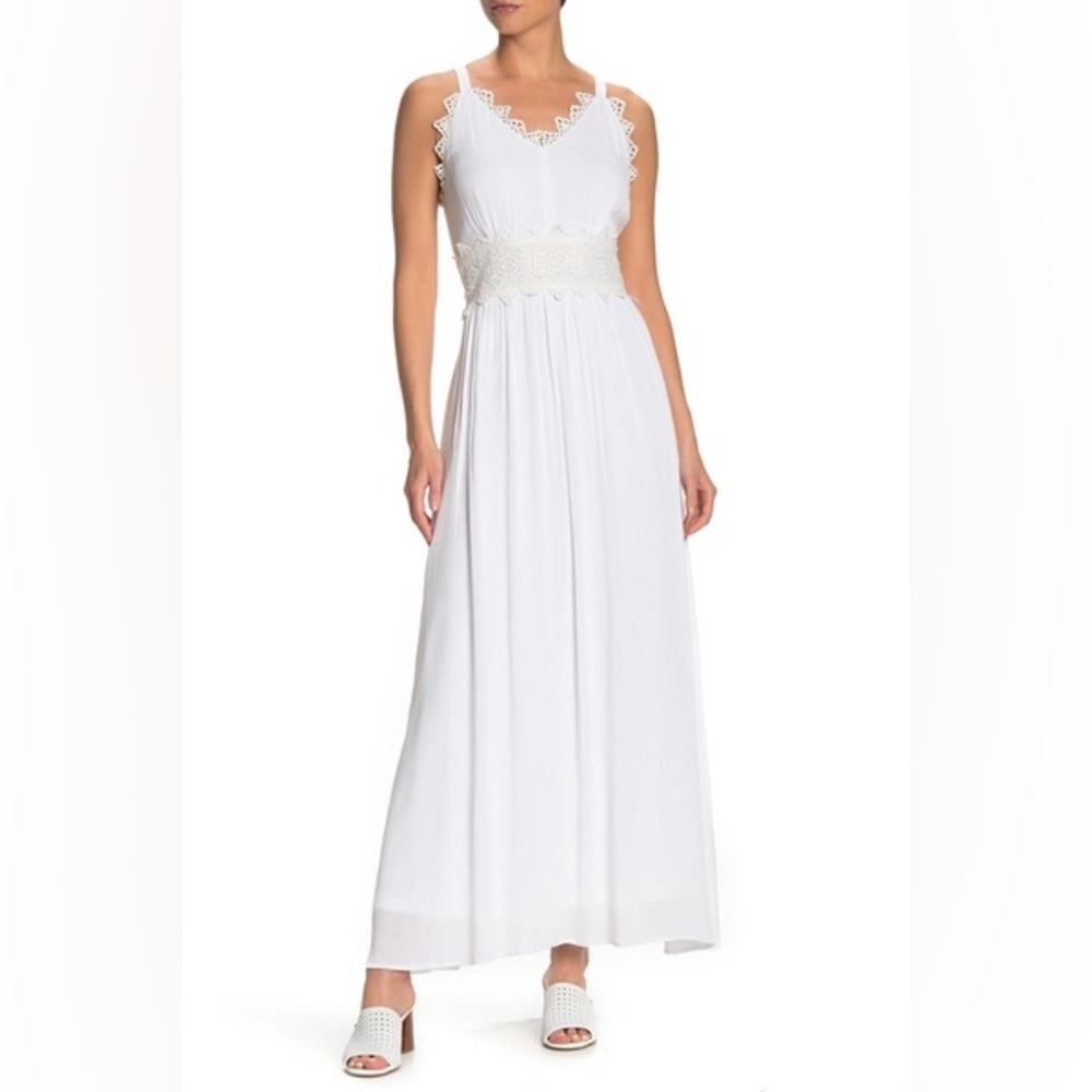 Women's Nina Leonard Crochet Trim Maxi Dress